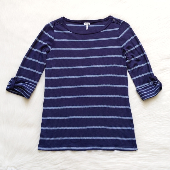 Splendid Blue Striped Roll Tab Sleeve Top | XS - Picture 4 of 6